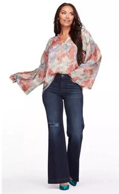 JESSICA SIMPSON Women’s Paisley Patch Mother Of Pear JENNA SemiSheer Plus 1X NWT